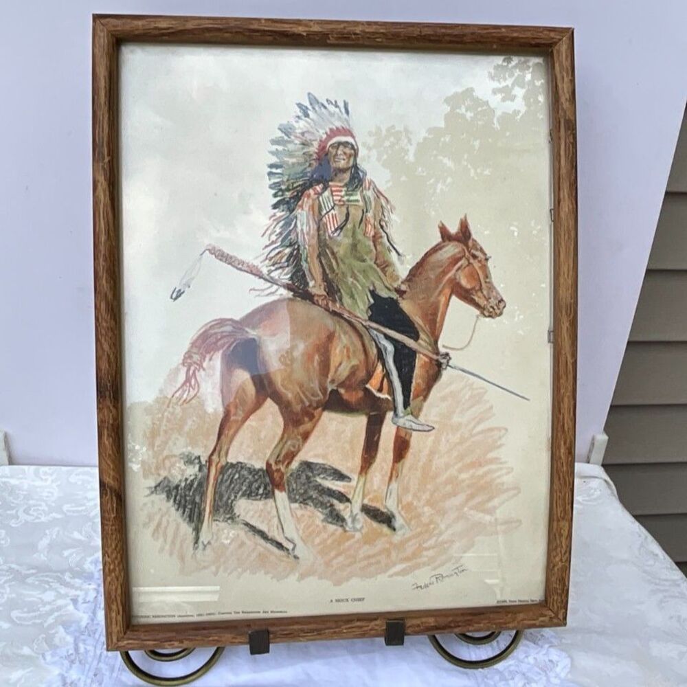 Antique Southwestern Frederic Remington Lithograph A Sioux Chief Stunning